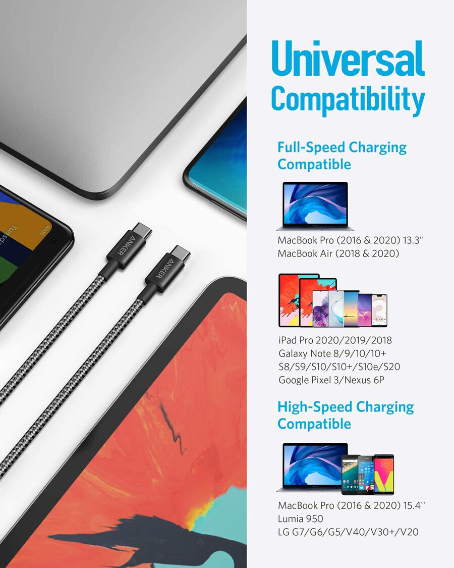 pakiranje od 2 nova najlonska usb c na usb c kabela 1 m 60 w