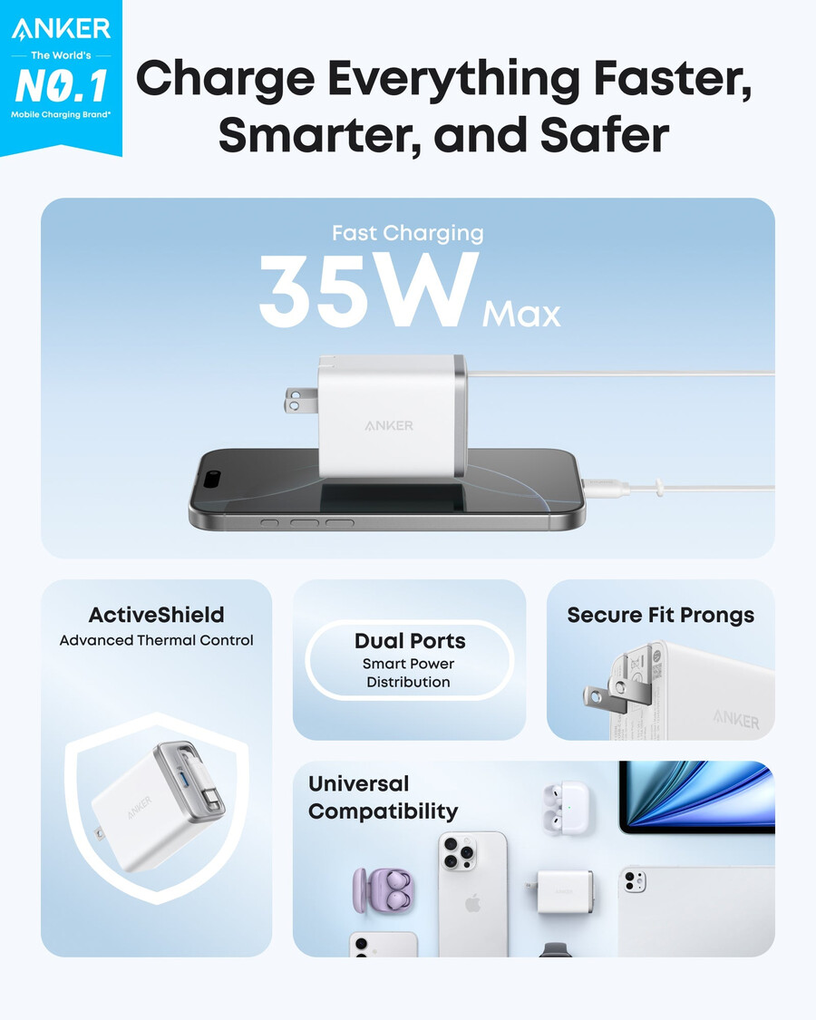 anker nano punjač 35 w ugrađeni uvlačivi usb-c kabel