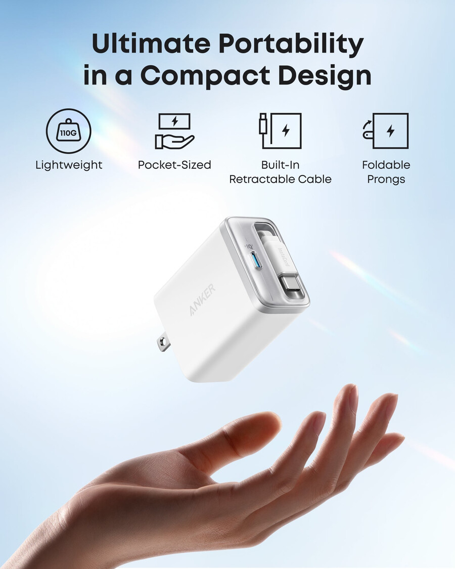 anker nano punjač 35 w ugrađeni uvlačivi usb-c kabel