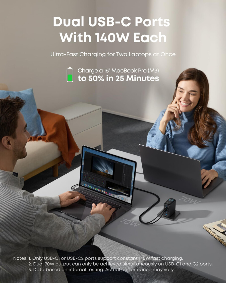 anker punjač 140 w 4 priključka pd 3.1 s usb-c kabelom