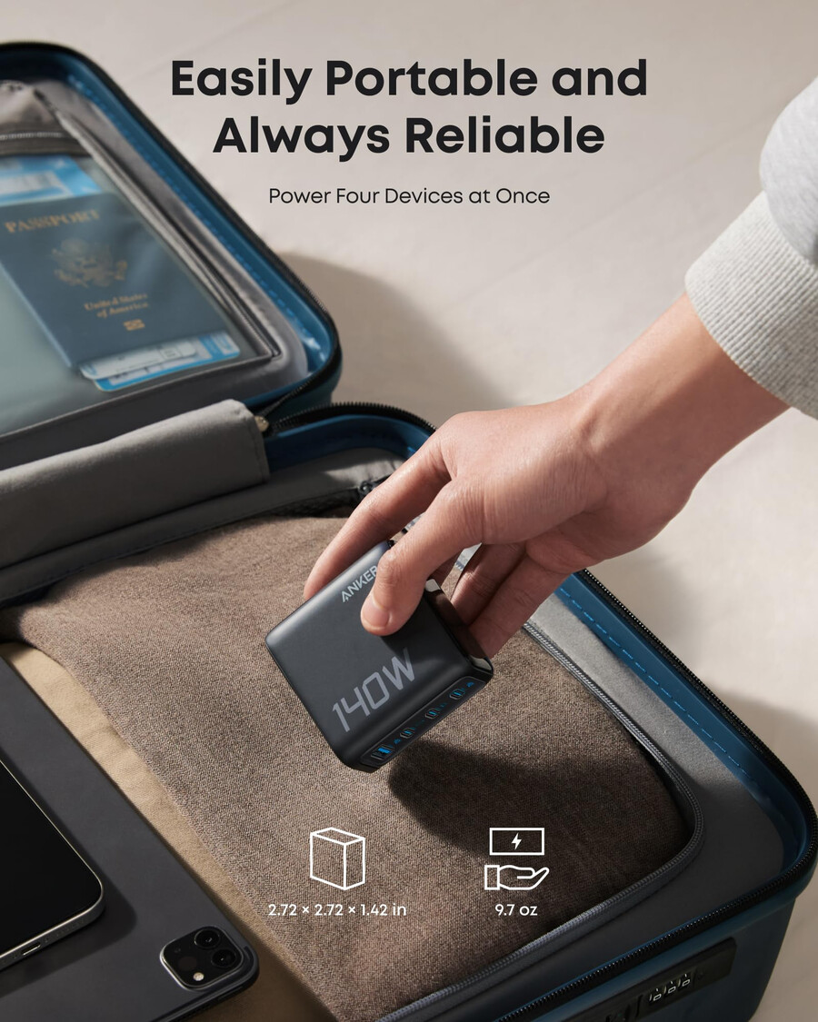 anker punjač 140 w 4 priključka pd 3.1 s usb-c kabelom