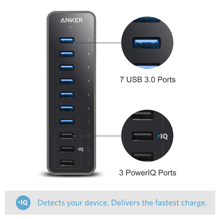 anker 60w 10-portni usb 3.0 podatkovni hub