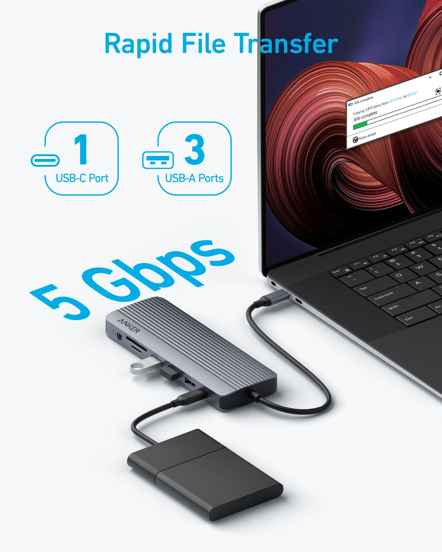 anker usb-c hub 14-u-1 trostruki zaslon