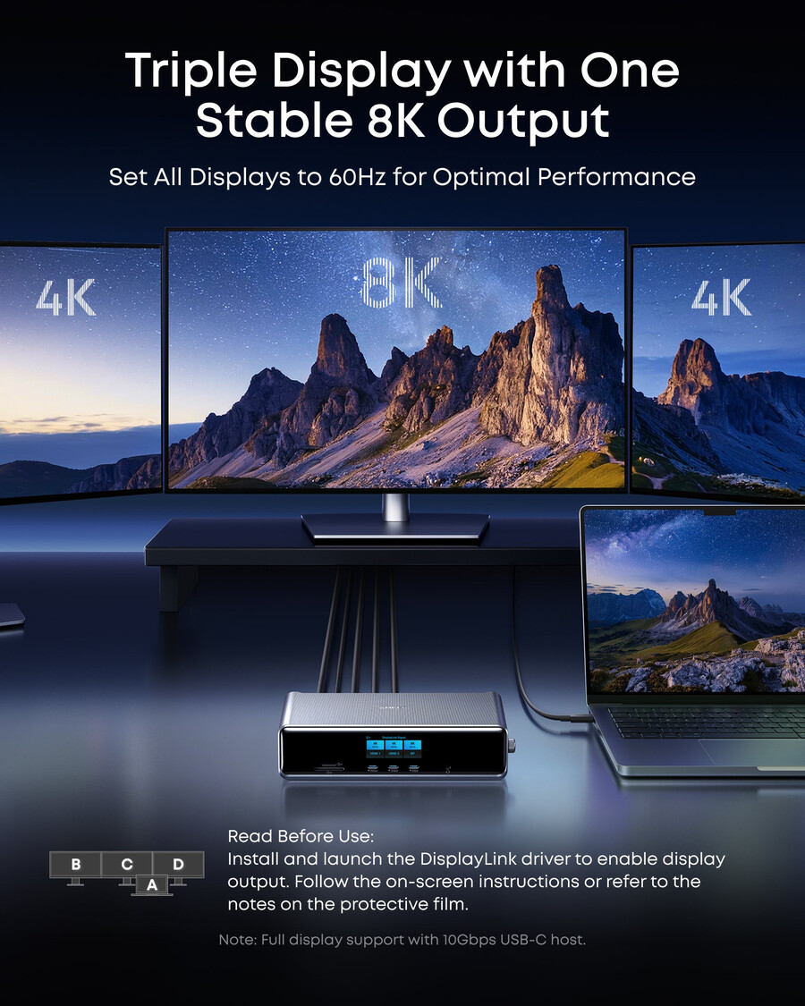 anker prime priključna stanica 14-u-1 trostruki zaslon displaylink s dl7400