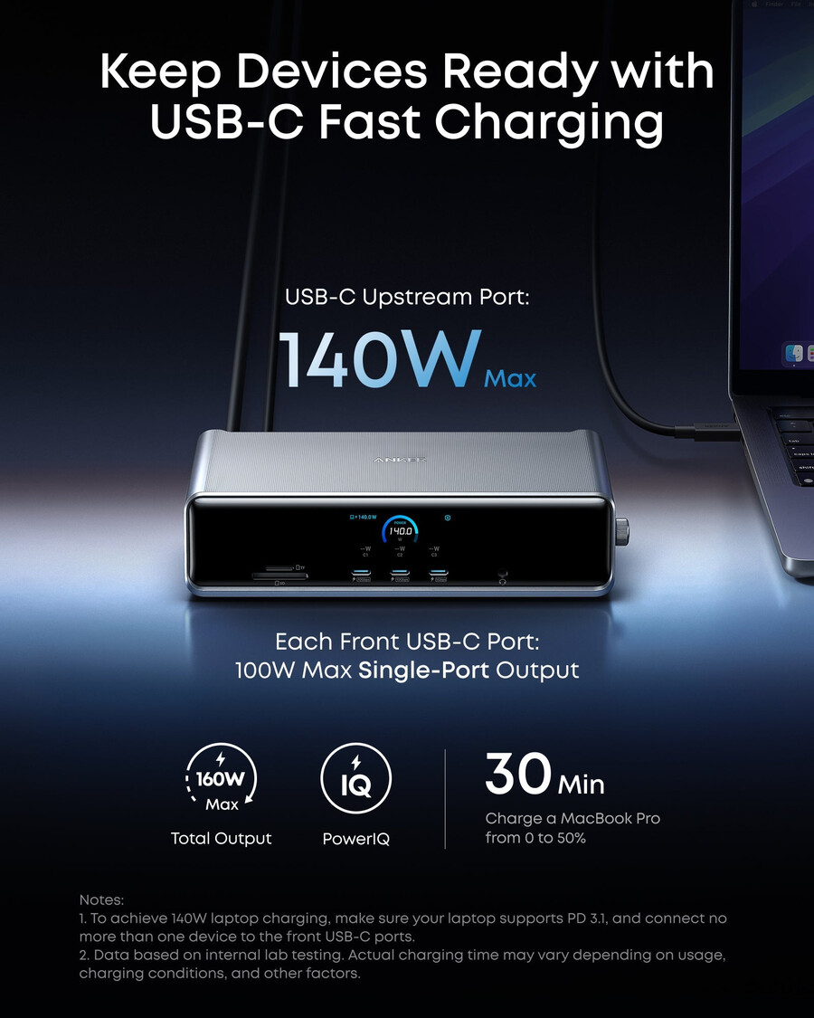 anker prime priključna stanica 14-u-1 trostruki zaslon displaylink s dl7400