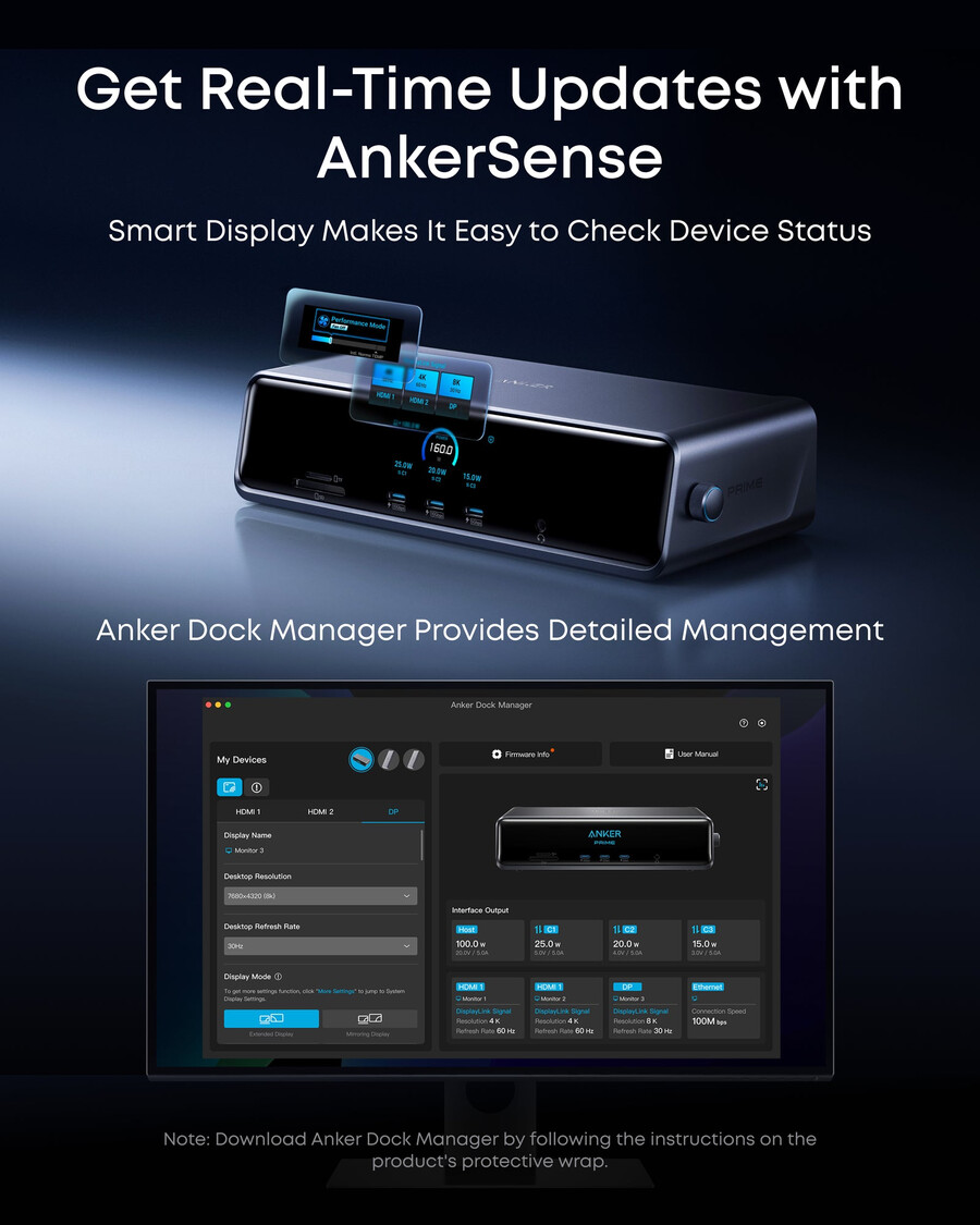 anker prime priključna stanica 14-u-1 trostruki zaslon displaylink s dl7400