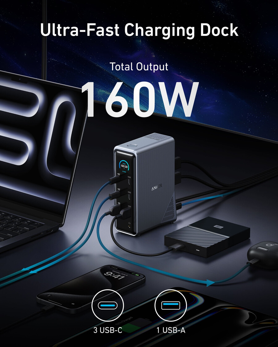 anker prime priključna stanica za punjenje s 240w usb-c na usb-c kabelom