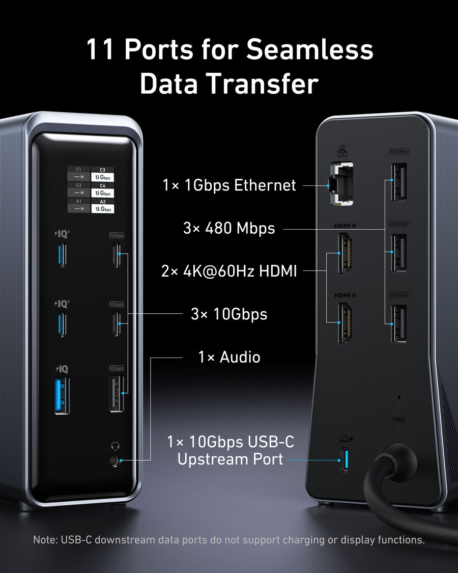 anker prime priključna stanica za punjenje 14-u-1 dvostruki zaslon 160 w